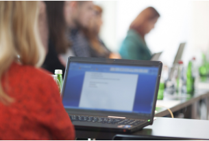 Woman working on laptop